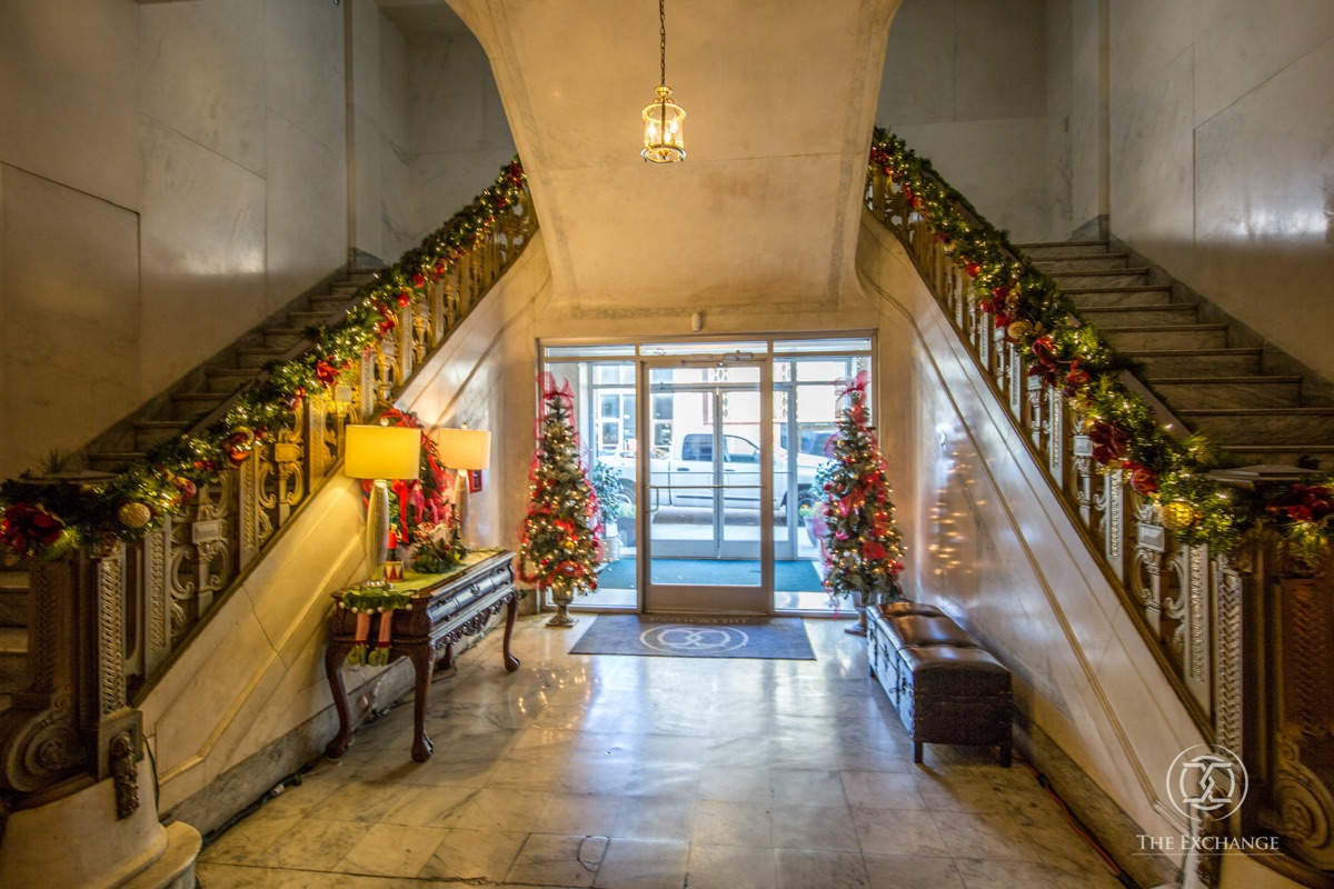Marble grand staircase in the lobby